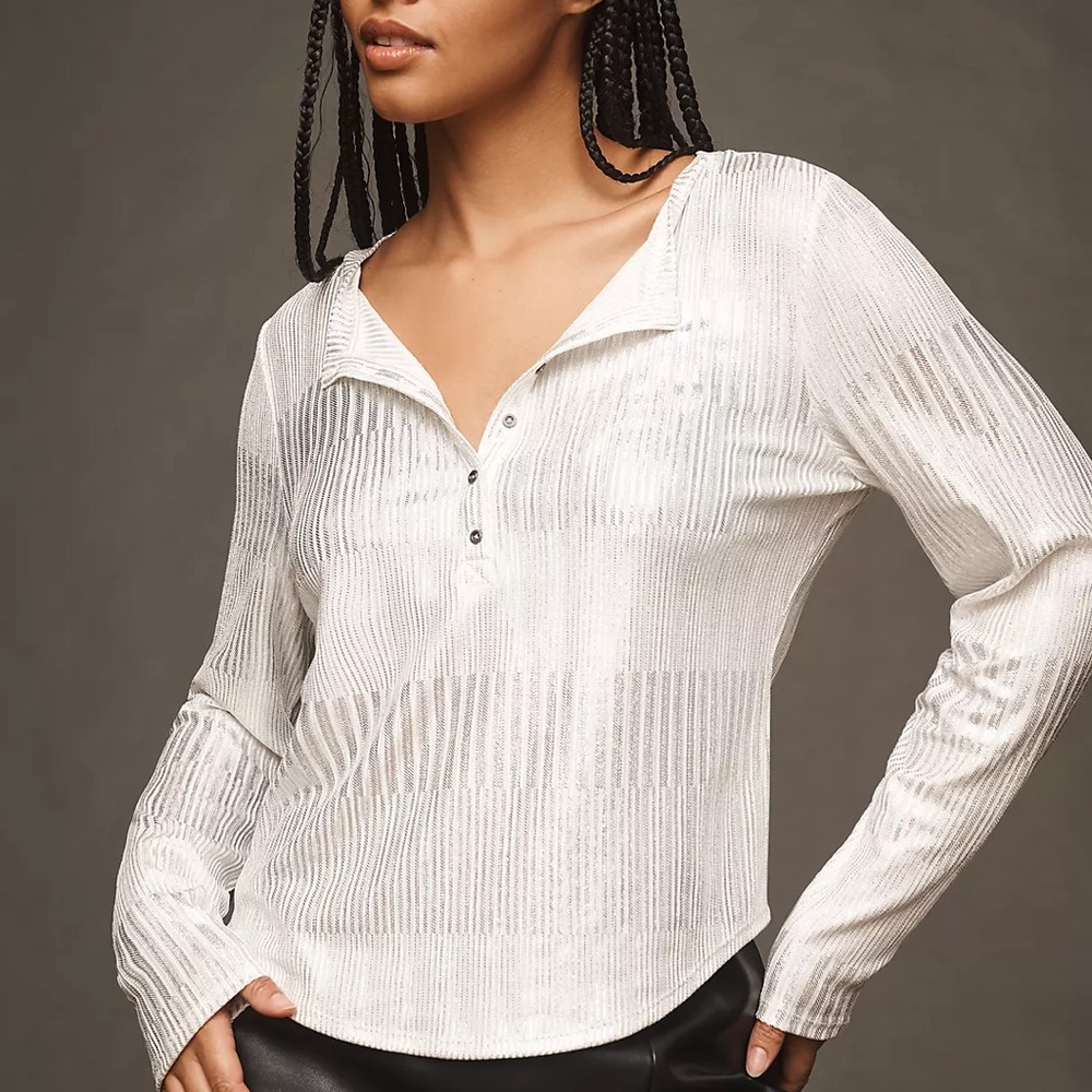 Pilcro Shimmering Cream Henley Top
